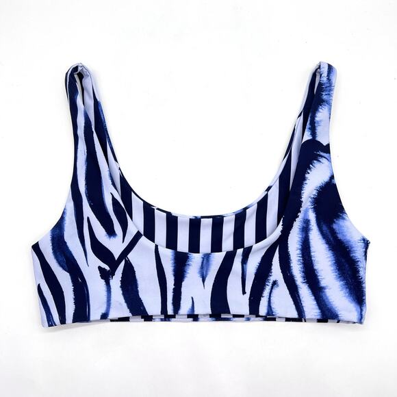 SIGAL Zebra Bikini Top Womens Medium Blue Striped Scoop Neck Tiger Stripe NEW - Picture 6 of 16
